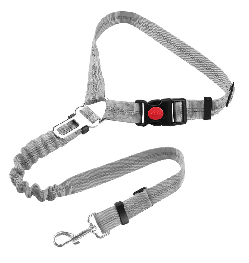 YAOHDAO Dog Seat Belt Harness for Car, Restraint Adjustable with Elastic Bungee Buffer Headrest for Vehicle, 360° Swivel Carabiner Nylon Pet Safety Seat Belts Heavy Duty Car Harness for Dogs (Grey) Grey - PawsPlanet Australia
