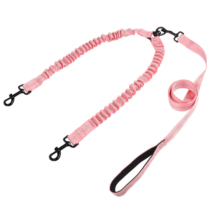 YAODHAOD Double Dog Leash for Two Dogs, 360° Swivel No Tangle with Soft Handle,Shock Absorbing Bungee Reflective Heavy 2 Dog Leashes, Walking & Training Leash Two Dogs Splitter (Pink) Pink - PawsPlanet Australia