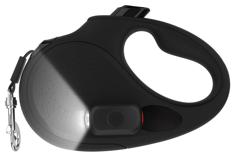 TUG Oval 360° Tangle-Free Retractable Dog Leash | Flashlight Included | Integrated Waste Bag Dispenser Pocket (Medium, Black) Medium Black + Flashlight - PawsPlanet Australia