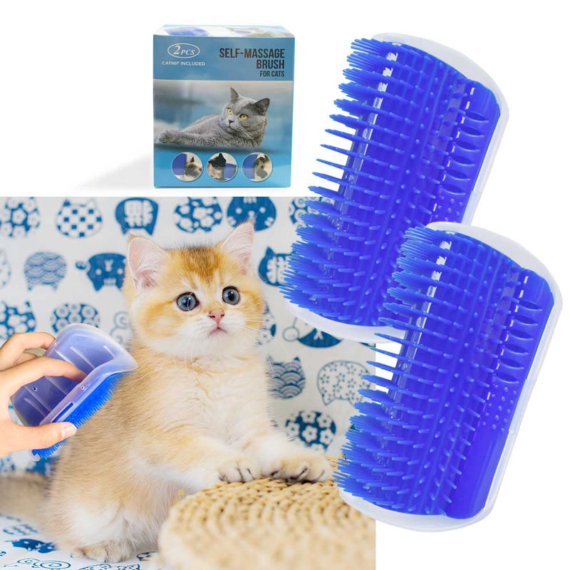 2 Pack Self Grooming Wall Brush for Cats and Dogs - Cat Groomer with Catnip, Massage Comb Tool for Long & Short Fur Pets (Blue) Blue