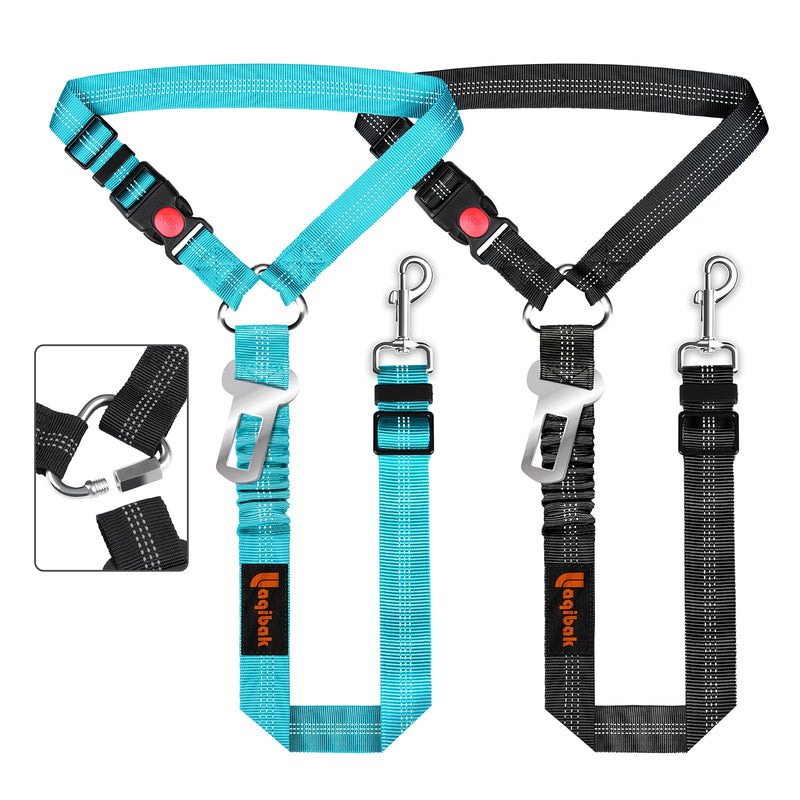 Removable Dog Seat Belt Harness for Car, 3 in 1 Pet Dog Car Seatbelt Leash, Retractable Restraint Secures to Vehicle Headrest & Adjustable Reflective Bungee Dog Seatbelt Tether with Poop Bag Holder Black+Blue - PawsPlanet Australia
