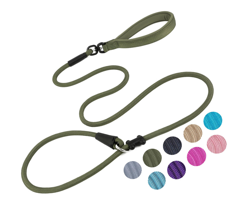 Slip Lead Dog Leash，Strong Nylon Rope Leash and Padded Handle,No Pull Outdoor Walking Training Lead for Small Medium Large Dogs(Army Green, 1/2"×6ft) Army Green - PawsPlanet Australia