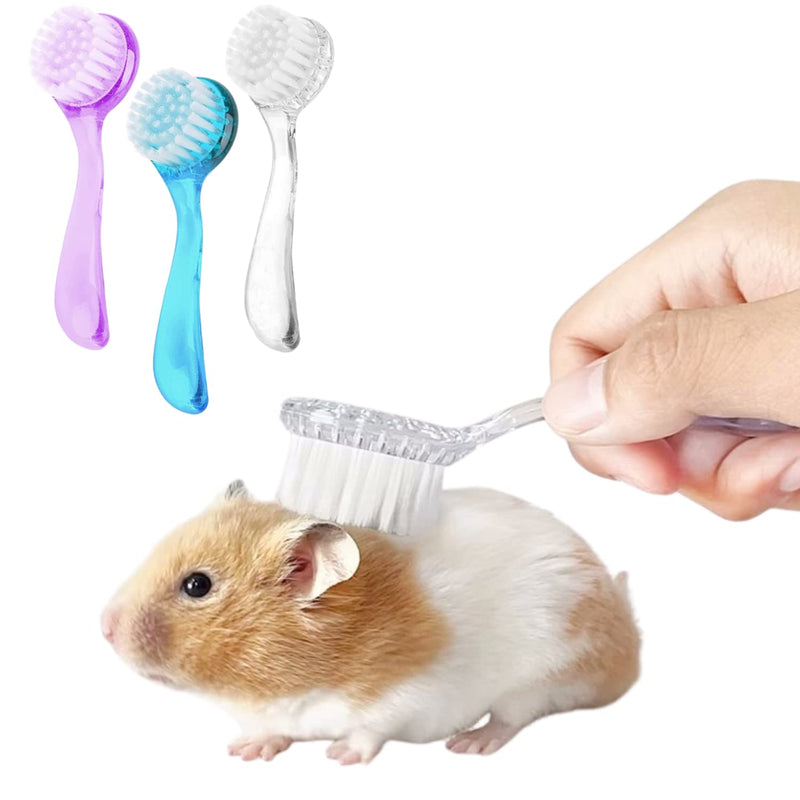 3 Pack Small Animal Grooming Brush - Hair Brush with Lid Soft Cleansing Bristles for Hamster Guinea Pig Rabbit Chinchilla Ferret Massage Combs Cleaning Supplies (3 Pack, White+Purple+Blue) 3 Pack