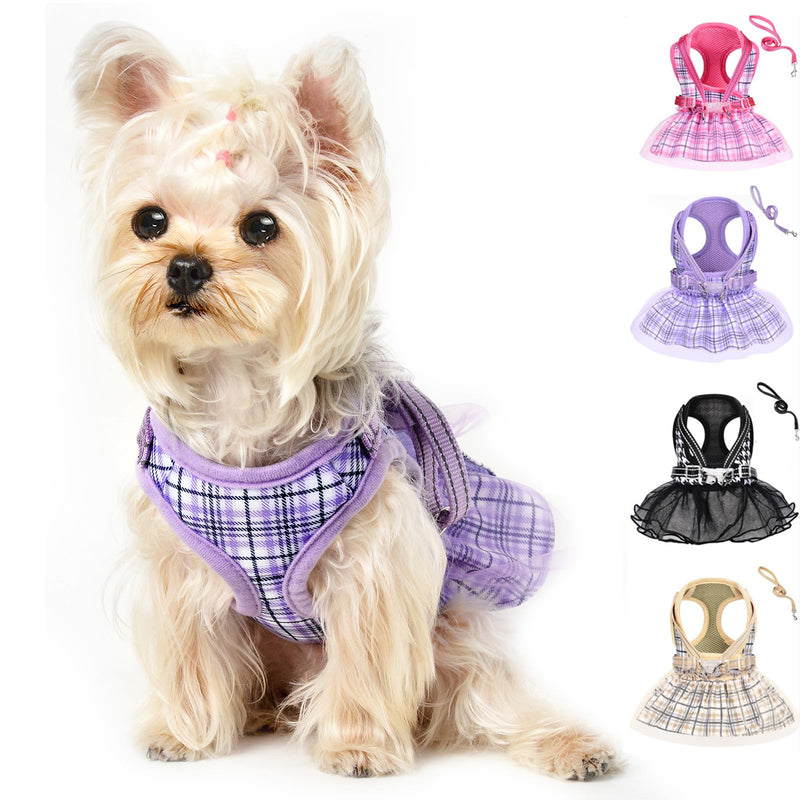 Small Dog Harness and Leash Set, Gauzy Dress Vest Harness, Breathable Adjustable No Pull Dog Harnesses for Small Medium Dogs Outdoor Walking Pet Supplies, Purple with Leash, Medium - PawsPlanet Australia