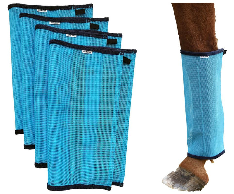 Horse Fly Leggings Boots – Set of 4 UV-Protective Stretch Mesh Fly Boots with Stays, Full‑Leg Coverage Sky Blue - PawsPlanet Australia