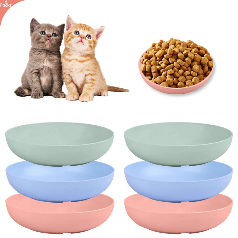 6-Pieces Whisker Fatigue Cat Bowl - 5.5 Inch Shallow Cat Food Dish Wide Cat Wet Feeding Bowls, PET Plate for Kittens and Short Legged Cat, Wheat Straw - PawsPlanet Australia