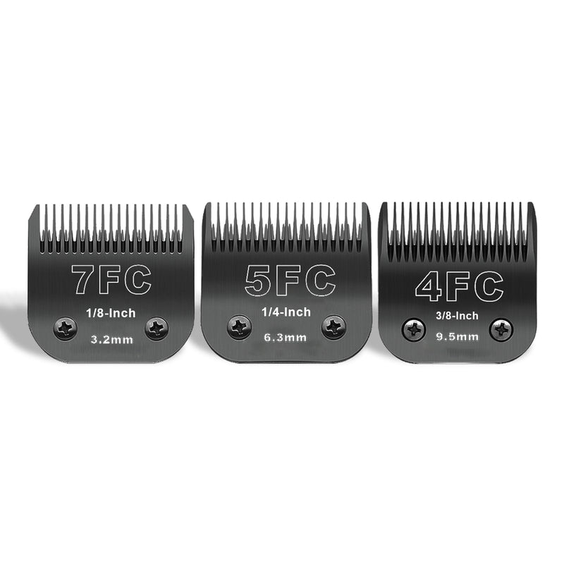 7FC+5FC+4FC Black Detachable Pet Dog Grooming Clipper Stainless Steel Blades Set,Compatible with Andis,Oster A5,Wahl KM10 Series Clippers,3 Pack 7FC+5FC+4FC - PawsPlanet Australia