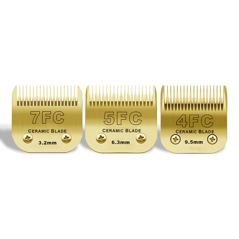 7FC/5FC/4FC Detachable Pet Dog Grooming Clipper Ceramic Blades Set,Compatible with Andis,Oster A5,Wahl KM10 Series Clippers,3 Pack,Gold 7fc+5fc+4fc - PawsPlanet Australia