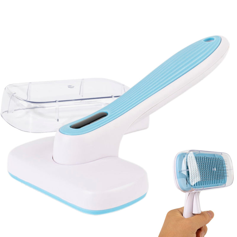 Dog Brush - Self Cleaning Dog and Cat Hair Brush, Efficient Shedding Grooming Tool for Long and Short Haired Dogs & Indoor Cats, Deshedding Comb (Blue) Blue - PawsPlanet Australia