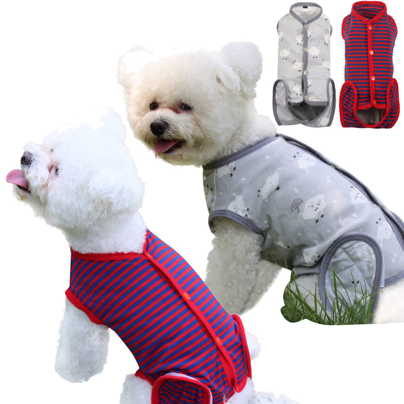 2Pcs Dog Surgery Recovery Suit Substitute E-Collar & Cone,Recovery Onesie Puppy Surgical,Cat Recovery Shirt Dog Wounds Bandages Prevent Licking Dog,XS X-Small(Pack of 2) 2Pcs(Red Stripe+Grey Print) - PawsPlanet Australia