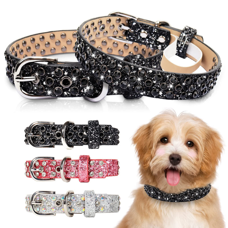 Rhinestone Leather Dog Collar Bling Dog Collars for Small Medium Large Dogs - Soft Microfiber Leather with Adjustable Stylish Sparkly Diamonds Studded Male and Female (1" Wide,Black,L) Black L: Neck 16"-20" - PawsPlanet Australia