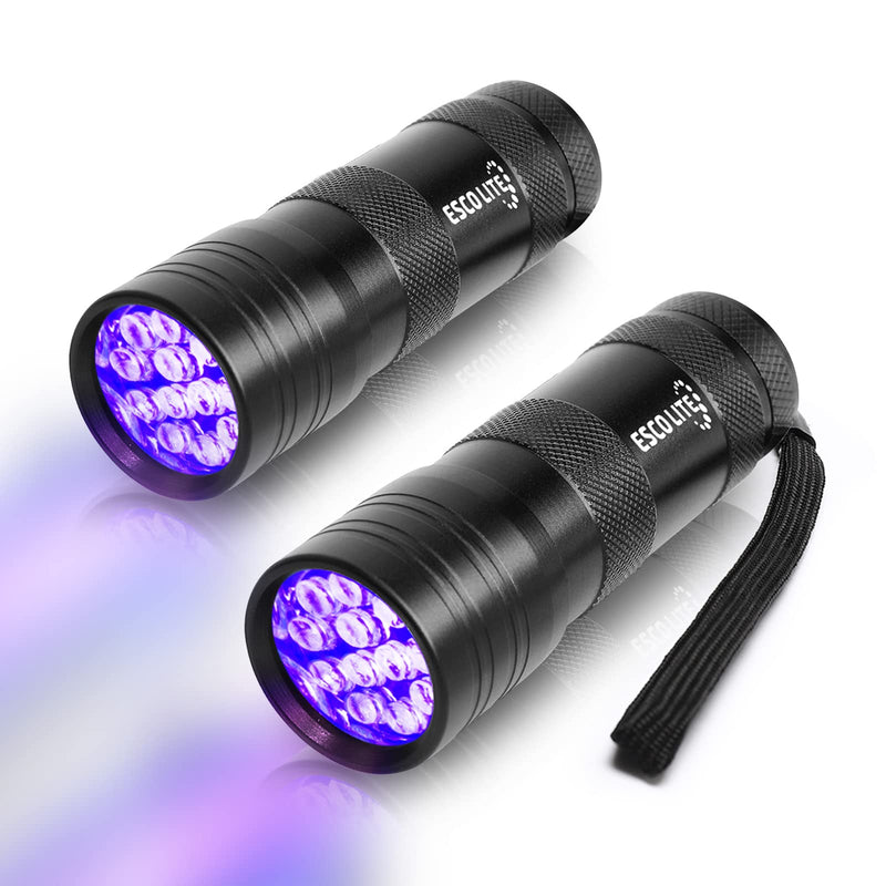 Escolite Black Light Flashlight, 12LED 395nm UV Handheld Black Light Mini, Dogs Urine Detector for Dry Urine Stains, Bed Bugs, Scorpions(2 Packs) - PawsPlanet Australia