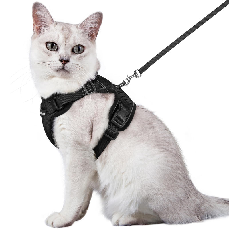 rabbitgoo Cat Harness and Leash for Walking, Escape Proof Soft Adjustable Vest Harnesses for Cats, Easy Control Breathable Reflective Strips Jacket, Black, M - PawsPlanet Australia