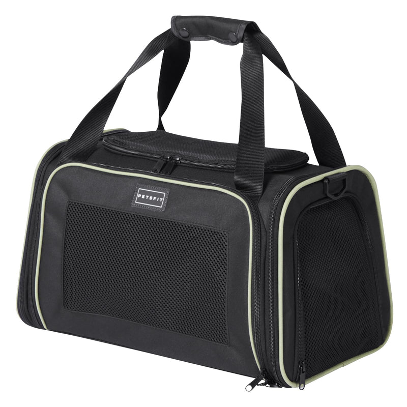 PETSFIT Pet Carrier Airline Approved with Extendable Mat, Dog Carriers for Small Dogs, TSA Approved Pet Carrier, Puppy Carrier for Small and Medium Cats Under 12 Lbs, Black 17.0"L x 10.3"W x 10.3"H - PawsPlanet Australia