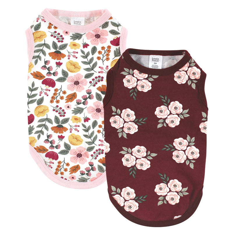Luvable Friends Dog Pet Dog and Cats Cotton T-Shirts 2pk, Burgundy Floral Botanical, Large - PawsPlanet Australia