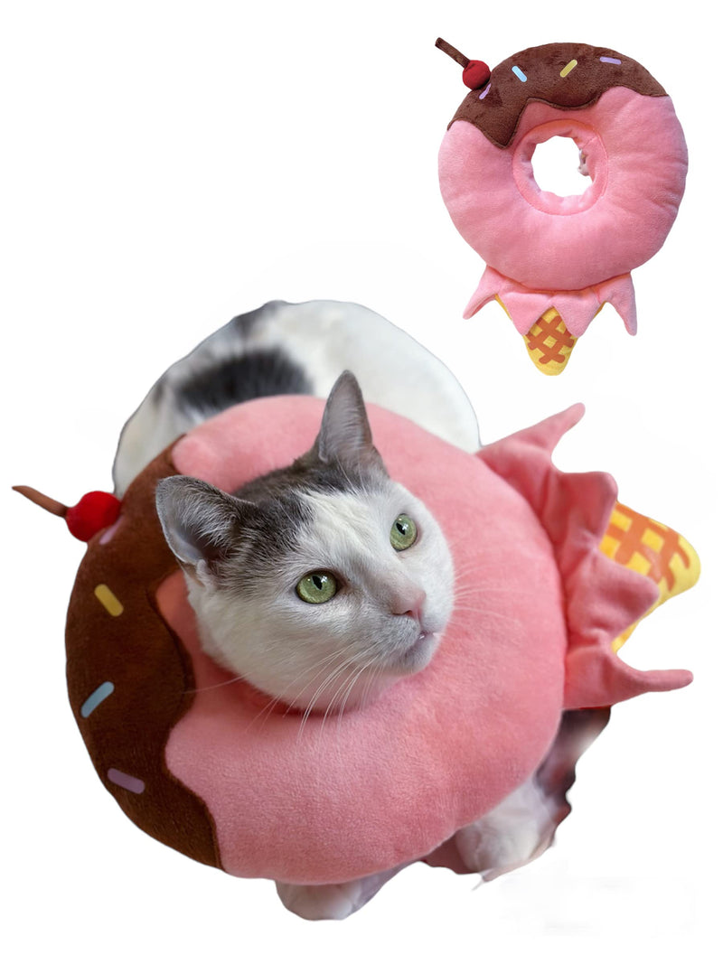 CREAMYCATS Cat Cone, Adjustable Recovery Cat Cone, Cute Comfortable Lightweight Elizabethan Collar for Cat, Kitten, Puppy and Mini Dog, Adorable Ice Cream Design - PawsPlanet Australia