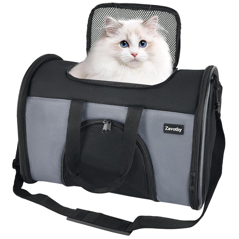 Zavothy Collapsible TSA Approved Pet Carrier for Cats & Dogs (Up to 15 Lbs, 16.54"x11.42"x9.84") – Soft-Sided Airline Travel Carrier, Grey Black Grey - PawsPlanet Australia