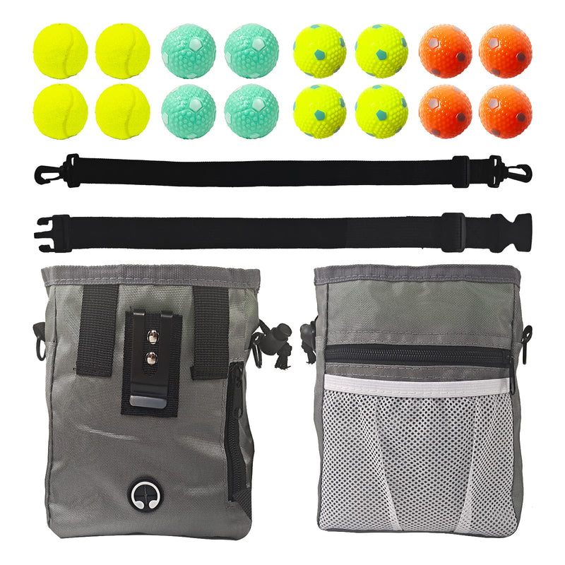 BESTHLS Small Dog Toy Ball & Dog Treat Pouch for Training for Puppy Small Medium Pet Dogs Include 16pcs Soft Tennis Rubber Balls and Multiple Pockets Treating Bag Ball-D - PawsPlanet Australia