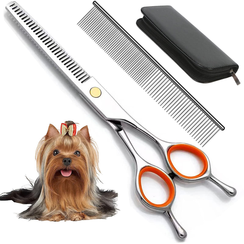 AIRY 7.5" Professional Thinning Shears Dog Grooming Blending Scissor, 20%-30% Thinning Rate Pet Grooming Thinner Blender Shears Set Includes No Traces Scissors & Steel Comb Right and Left Handers - PawsPlanet Australia