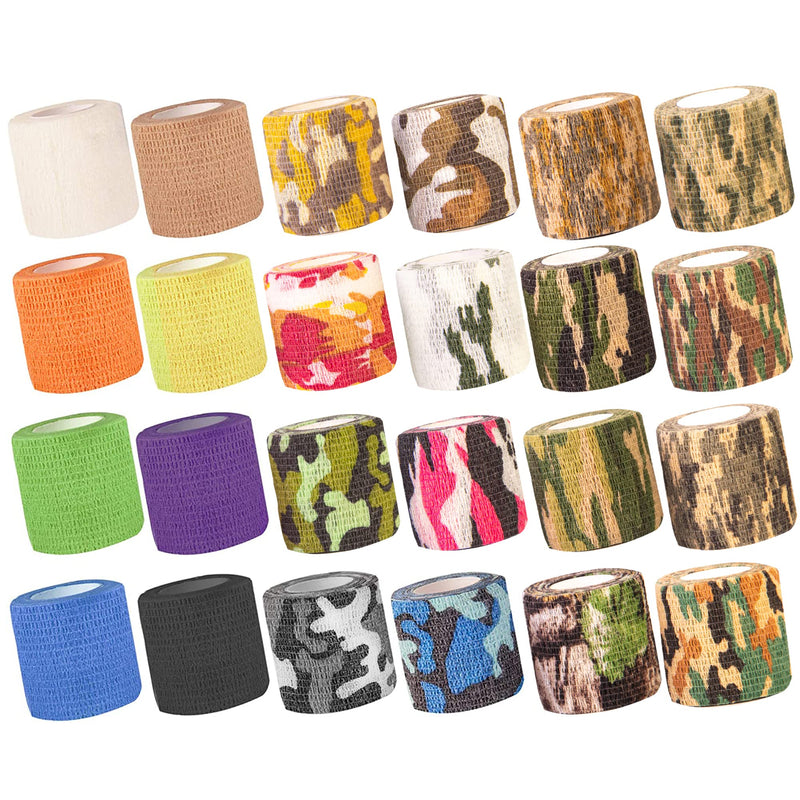 24Pack Self Adhesive Tape, Vet Wrap Flex Bandages Leg Wrap Adherent Non-Woven for Dog Cat Horse Pet Animals Ankle Sprains & Swelling, 2 Inch 5 Yards (Camouflage Patterns) - PawsPlanet Australia