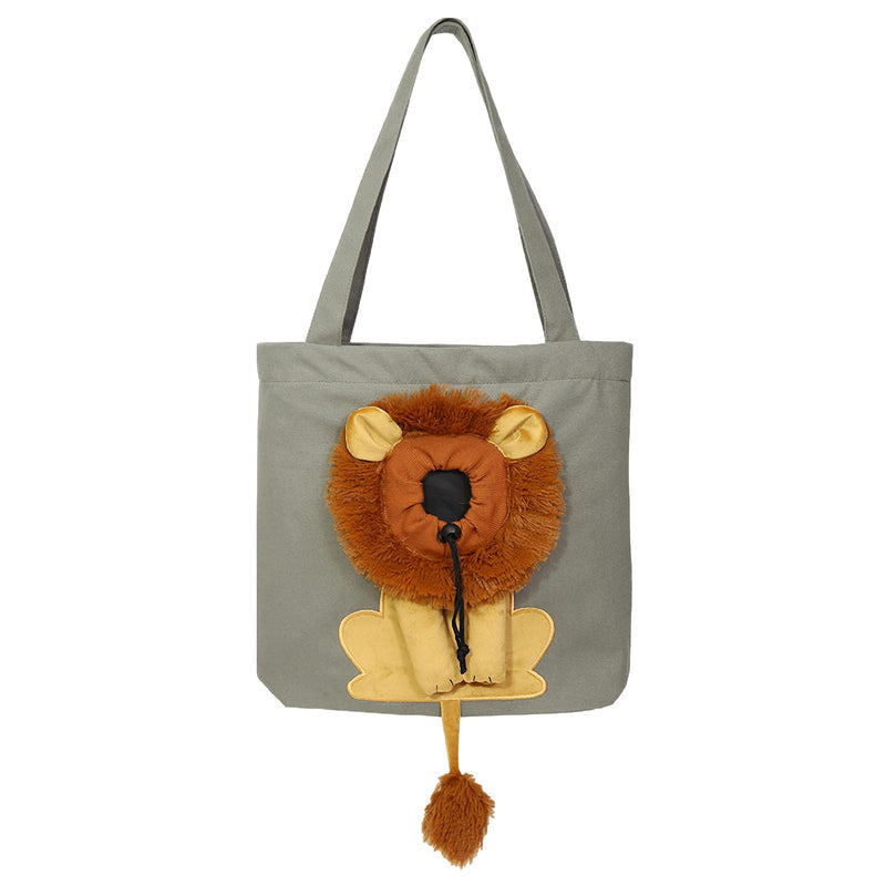 Dog Tote Bag with Zipper Cat Shoulder Carrier Lion-Shaped Pet Canvas Bag for Daily Use Walking Travel (S, Dark Grey) S: 15.75x13.78 Inches - PawsPlanet Australia
