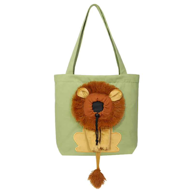 Dog Tote Bag with Zipper Cat Shoulder Carrier Lion-Shaped Pet Canvas Bag for Daily Use Walking Travel (L, Light Green) L: 17.32x15.75 Inches