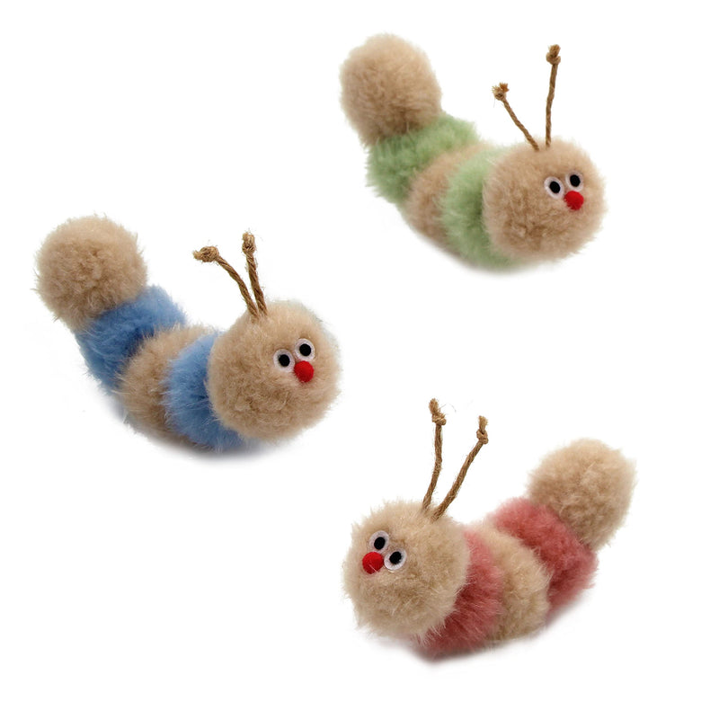 Interactive Natural 3 PK Catnip Toy, with Rattle, Bite Resistant, for All Ages Indoor Cat, Soft Caterpillar Toys, Fluffy Kitten Toy Small/ 3 Pck/ Cat Toy - PawsPlanet Australia