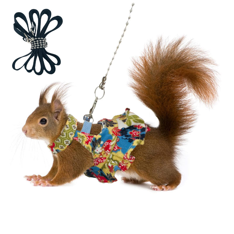 Squirrel Leash and Harness Vest Set, Adjustable Flora Small Animal Traction Rope Strap for Ferret, Squirrel, Dwarf Chinchilla, Guinea Pig, Fancy Rat Blue Printing - PawsPlanet Australia