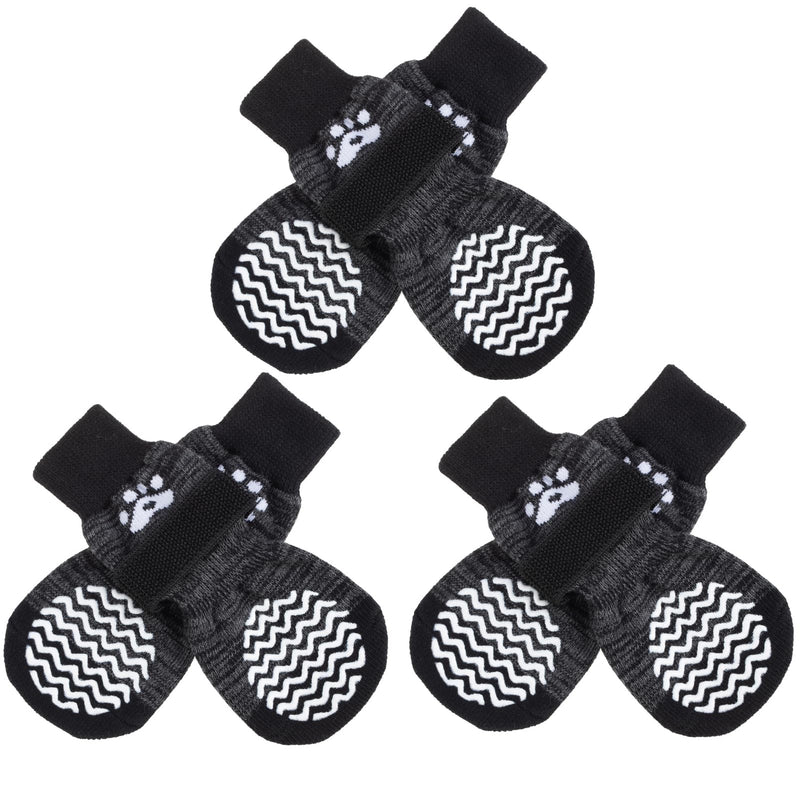 PUPTECK Non-Slip Dog Socks Double Sides Grips for Hardwood Floors Prevents Licking, Dog Shoes for Hot Pavement Traction Control Booties for Senior Dogs, Paw Protector for Small Medium Large Dogs X-Small (Pack of 6) Black - PawsPlanet Australia