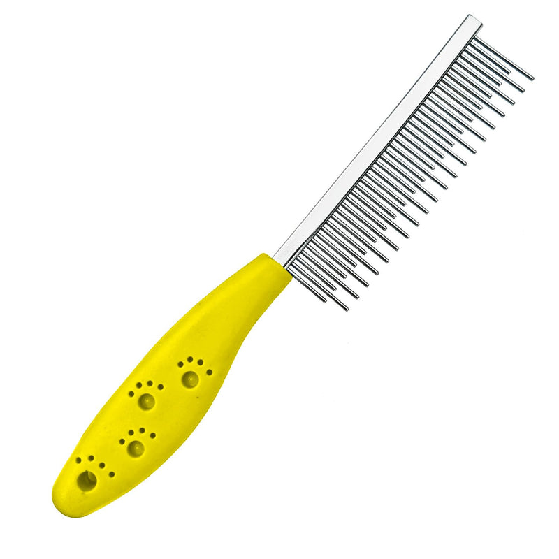 Dog or Cat Comb Grooming with Short and Long Teeth Dematting Knots Tangles Remover Combs Detangler Tool Suitable for Dogs Cats Poodle HorseStainless Steel Pin (Yellow) Yellow - PawsPlanet Australia