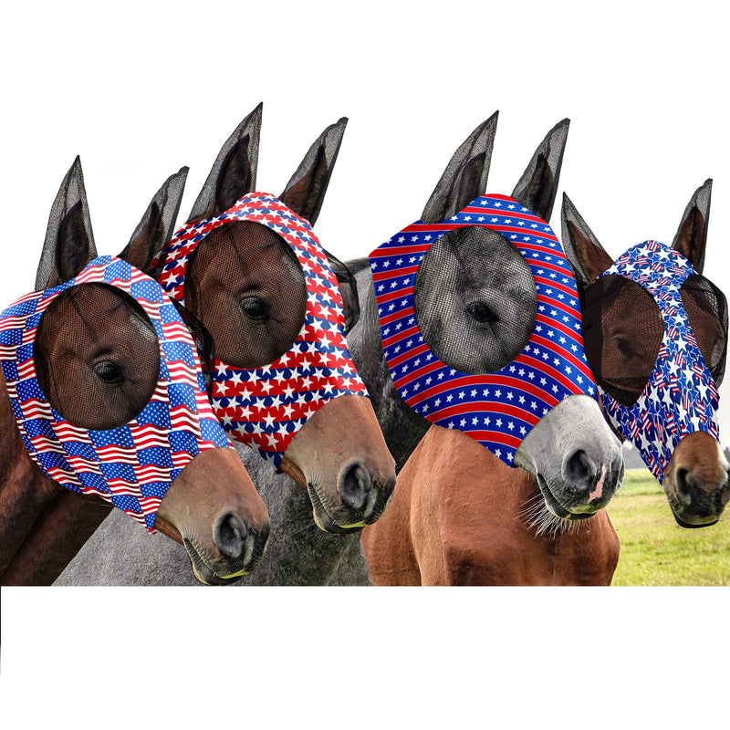 Frienda 4 Pcs 4th of July Independence Day Horse Fly Mask with Ears Patriotic American Flag Horse Supplies Face Covering Elasticity Smooth Comfortable Horse Mask with UV Protection for Horses (Large) Large - PawsPlanet Australia