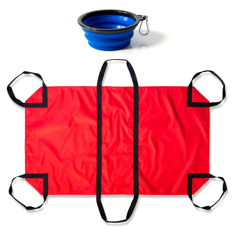 Transport Stretcher for Dogs - Animal Emergency Transport Carrier with Buckled Adjustable Safety Strap - Complete with Collapsible Dog Bowl - PawsPlanet Australia
