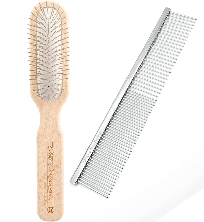 Chris Christensen Groomer's Bundle - 20 mm Original Series Oblong Pin Brush, Stainless Steel Pins, Beech Wood - 000 7.5 in. Greyhound Style Fine/Coarse Buttercomb, Stainless Steel, Prevents Friction - PawsPlanet Australia