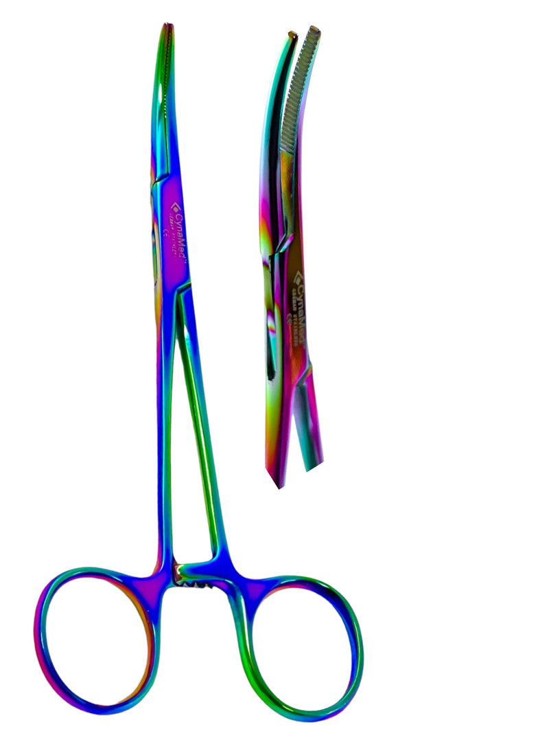 ArTLaB-1 Each Dog Pet Ear/Nose Hair Puller Grooming and Tick Removing Hemostat Locking Forceps Pliers, 5.5" (14cm), Straight Curved Forceps (Curved Rainbow 5.5") - PawsPlanet Australia