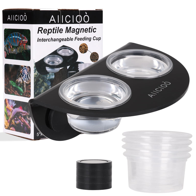Gecko Feeder Ledge with 6 Pack Plastic Bowls Strong Magnetic Reptile Food Feeder Water Dish Feeding Ledge Black - PawsPlanet Australia