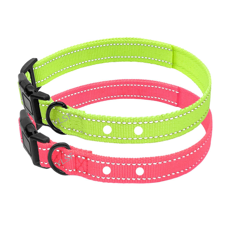 Dog Nylon Collar Strap for Heavy Light-Duty Electronic Fence Training Shock Barking Collar Receivers-3/4 Inch Replacement Strap-Compatible with Nearly All Brands and Models of Electric Collars 2 Pack Fluorescent Green and Pink With Holes - PawsPlanet Australia
