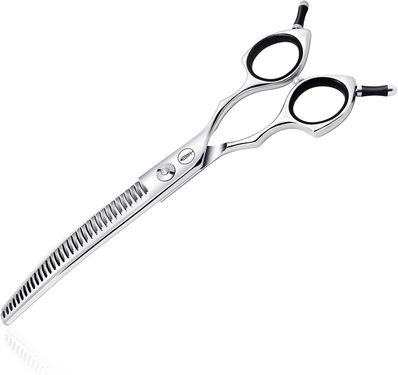7'' Dog Downward Curved Chunkers Scissors Pet Grooming Curved Shears with Decorative Diamond Screws Japanese 440C Professional Texturizing Blending Shears for Dogs and Cats Silver Chunker - PawsPlanet Australia