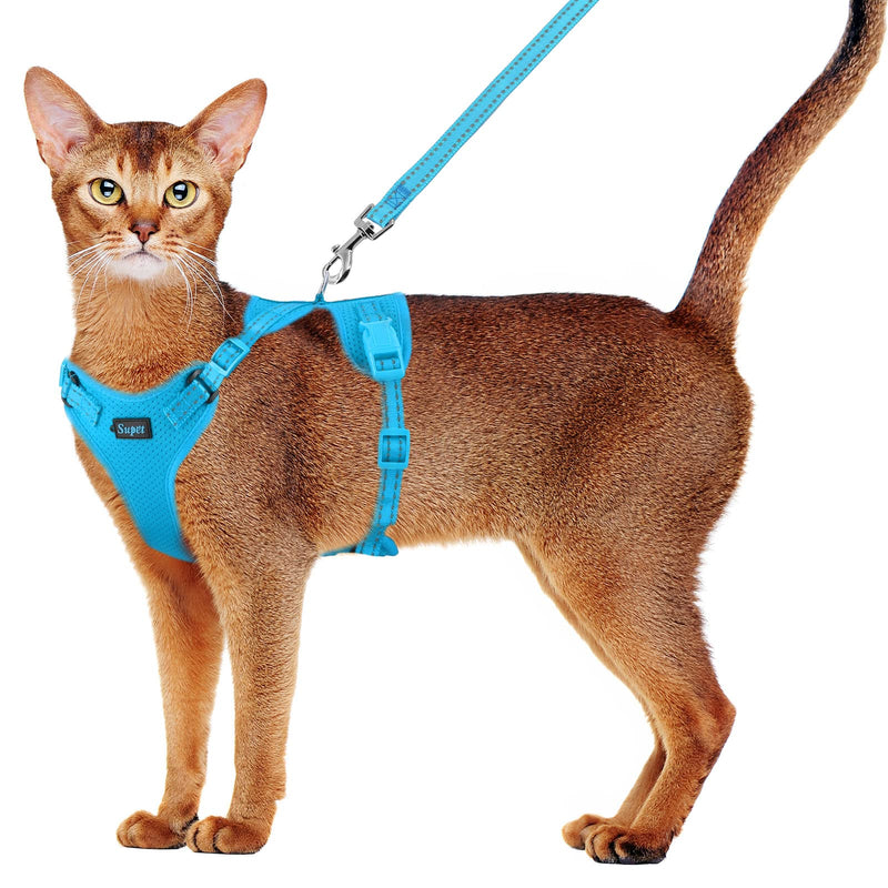 Supet Cat Harness and Leash Set for Small to Large Cats Adjustable Cat Vest Harness with Reflective Trim Universal Cat Leash and Harness for Cats/Puppies Medium (Chest: 17.5" - 19.5"） Lightblue - PawsPlanet Australia