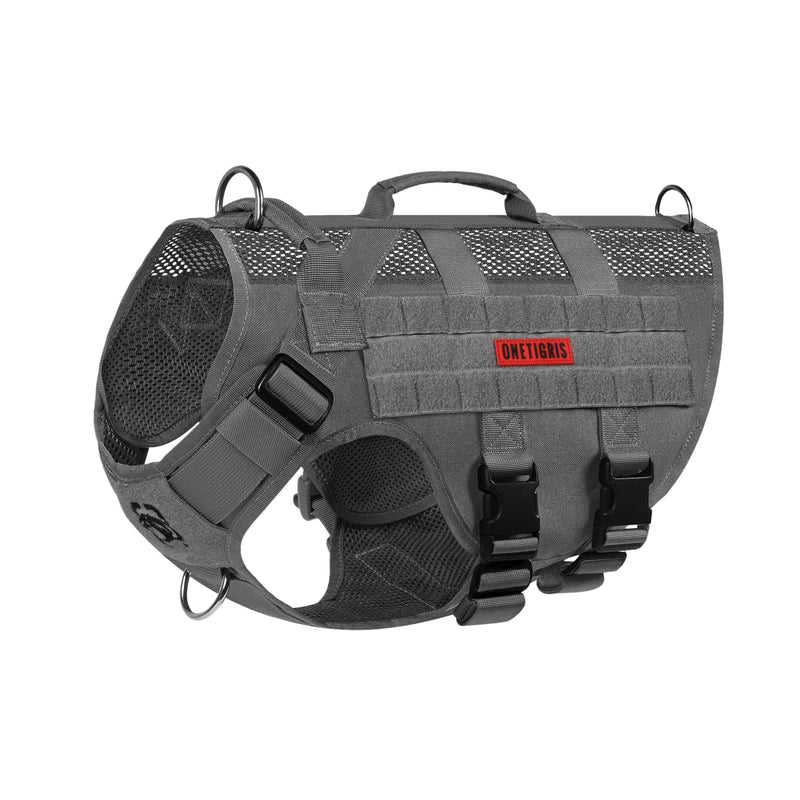 OneTigris Tactical Dog Harness for Medium Dogs No Pull Breathable Military Dog Molle Vests with Handles, Service Dogs Vest Harness for Walking Hiking Training Grey M - PawsPlanet Australia
