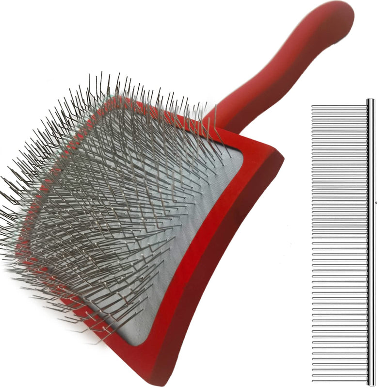Large Ergonomic Slicker Brush for Dogs & Pets - Extra Long Pin Grooming Brush with Solid Wooden Handle for Poodles, Doodles, and Long-Haired Dogs (red) red - PawsPlanet Australia