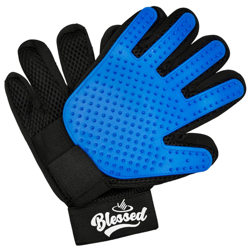 BLESSED Pet Grooming Gloves - Pet Deshedding Brushes Gloves for Dogs-Cats -Horses, Pet Hair Remover Mittens-Pet Washing Gloves 1 Pair (Blue) - PawsPlanet Australia
