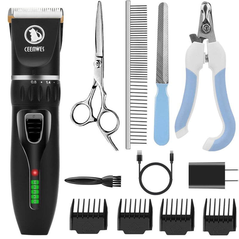 Ceenwes Ultra-Sharp Blade and Powerful Motor Dog Clippers, Black, 5 Size Fine Tuning Knob, Low Noise, USB Chargeable, All-In-One Box