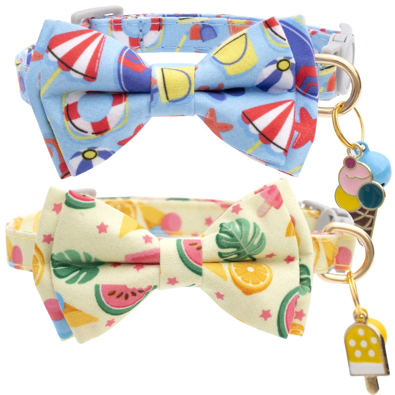 Faygarsle 2 Pack Cute Cat Collar with Bell Breakaway Bowtie Cat Collar for Male Female Cats Soft Fancy Blue Yellow Cat Collar with Ice Cream Sea Pattern Summer Cat Collar for Boy Girl Cats Beach&Sea - PawsPlanet Australia
