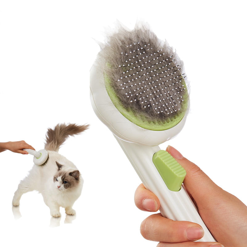 Cat Brush Dog Brush with Release Button for Shedding, Self Cleaning Cat Comb Hair Brush for Indoor Cats, Dog Deshedding Brush Grooming Kit, Pet Supplies Hair Remover Tool Green