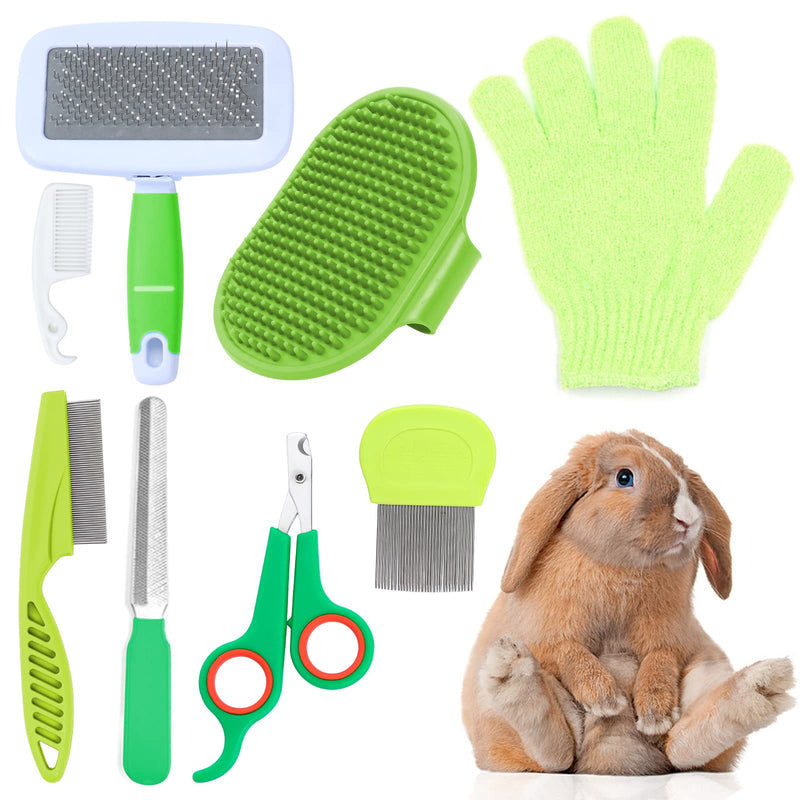 VCZONE 8 Pcs Small Animal Grooming Kit, Pink with Pet Nail Clipper and File, Flea Comb, Pet Shampoo Bath Brush, Pet Shedding Slicker Brush, Bath Massage Glove, Cleaning Comb (Green) Green - PawsPlanet Australia