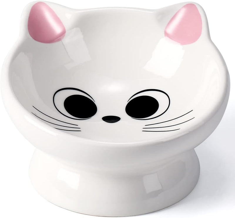 Raised Cat Food Bowl Ceramic 15° Tilted Cat Food Bowls Protect Cat's Spine Anti Vomiting Backflow Prevention Cat Bowls for Adult Cats, Kitten, and Small Dogs, Pink Pink Ears - PawsPlanet Australia
