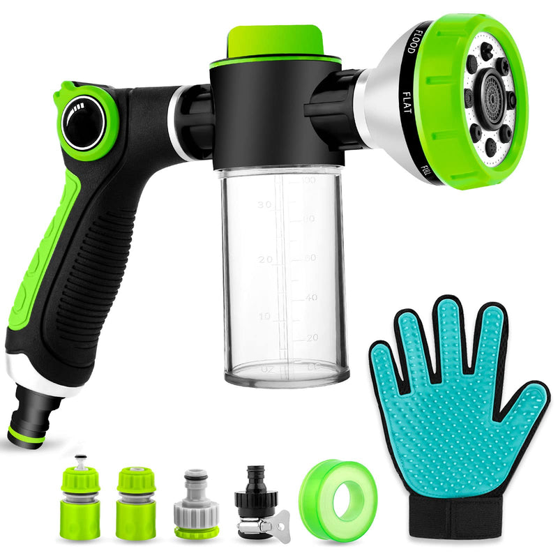 Pup Jet Dog Wash Hose Attachment, 8-in-1 Sprayer Mode Garden Hose Nozzle with Pet Grooming Glove and 100cc Soap Dispenser Bottle, Adopted in Watering Flowers, Car Wash, Dog and Horse Showering - PawsPlanet Australia