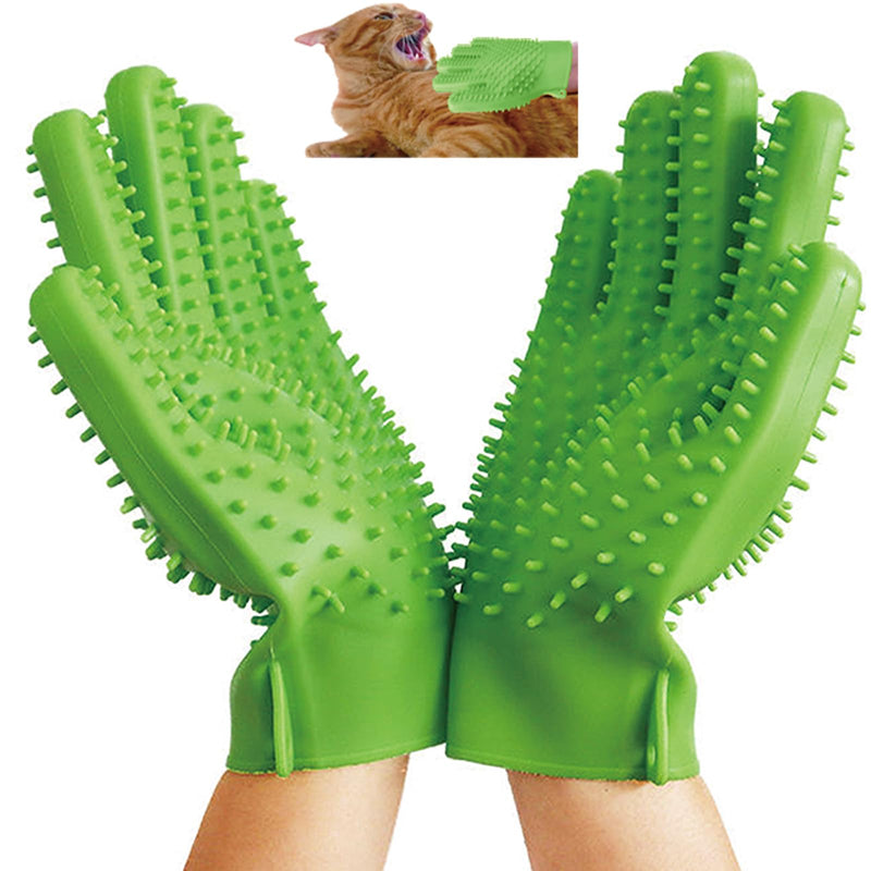 YOFANG Cat Gloves Bite Proof Pet Grooming Gloves for Dogs and Cats/Pet Cat Feeding Gloves, 4-in-1 Washing Dog Gloves and Hair Removal Gloves,Gentle Double-Side Brush Gloves,Green Large Green - PawsPlanet Australia