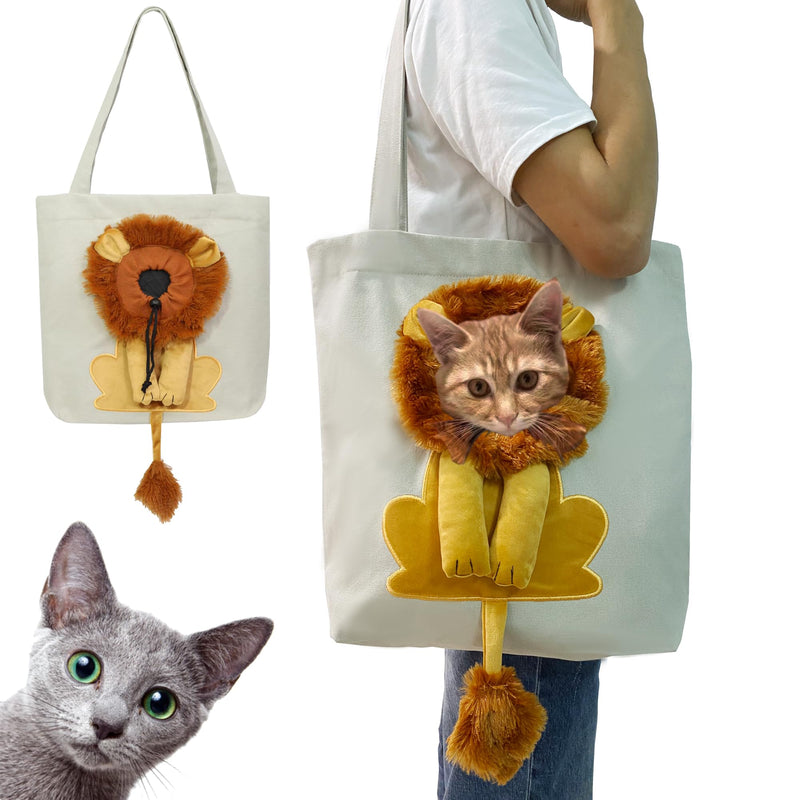 Lion-Shaped Pet Shoulder Bag for Outings, Canvas Material (Light Grey-Large) Light grey