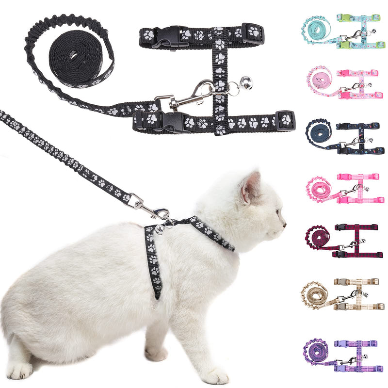 BEAUTYZOO Cat Harness and Leash Set Escape Proof for Walking, Kitten Soft Adjustable Vest Harnesses for Small Medium Large Cats, Easy Control Breathable Plaid Ribbon Nylon for Outdoor Indoor Use Black_Reflective - PawsPlanet Australia